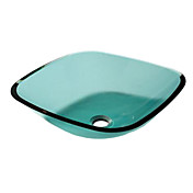 Contemporary Transparent Tempered Glass Square Bathroom Sink with Mounting Ring and Water Drain