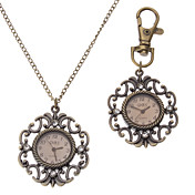 Unisex Hollow Style Alloy Analoog Quartz sleutelhanger ketting horloge (Brons)