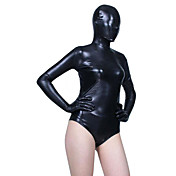 Sort Skinnende Metallic Leotard Spandex Zentai Half Suit