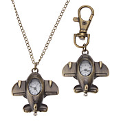 Avião Unisex Estilo Mini liga de quartzo analógico Chaveiro Colar Watch (Bronze)
