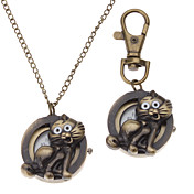 Unisex Cat Style Alloy Analoog Quartz sleutelhanger ketting horloge (Brons)