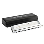 Swan - (SW1664-2) 16 Hole 64 Tone Square Chromatic Harmonica with Plastic Box (Laser-printing  Silver Finish)