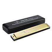 Swan - (SW24H-4) 24 Hole Senior Tremolo Harmonica met Plastic Doos (laser-afdrukken Golden Finish)