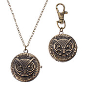 Unisex Owl Style Alloy Analog Quartz Keychain Necklace Watch (Bronze)