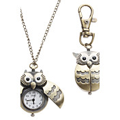 Unisex Menos Owl Feather Estilo de aleación analógico de cuarzo llavero collar reloj (Bronce)