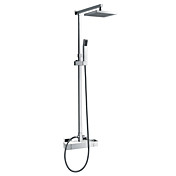 Wall Mount Chrome Finish Thermostatic Contemporary Shower Faucet with 8 Inch Shower Head and Hand Shower
