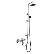 Thermostatic Contemporary Wall Mount Brass Shower Faucet with 8 Inch Shower Head and Hand Shower (Chrome Finish)