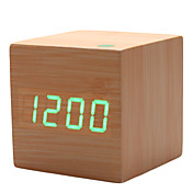 estilo cúbico de madera digital despertador termómetro (de color caqui, usb/4xaaa)