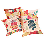 conjunto de 4 merry christmas algodão / linho fronha decorativo