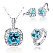Superbe Argent 925 avec strass / Set Bijoux Collier aigue-marine, y compris, Boucles d'oreilles, bague (plus de couleurs)