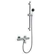 Wall Mount Moderne Termostatisk Chrome Finish Sliding Dusj Blandebatteri med 8 Inch dusjhode og hånddusj