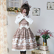 Coffee time Sleeveless Knee-length Diamond Lattice Velvet Gothic Lolita Dress