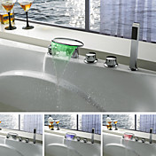 Contemporary Chrome Finish Color Changing LED Waterfall Tub Faucet