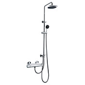 Chrome Finish Thermostatic Wall Mount Contemporary Shower Faucet with 8 Inch Shower Head and Hand Shower