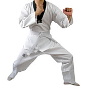 Blanco puro algodón de manga larga Traje Taekwondo (Tops Bottoms + + Cinturones Blancos, varios tamaños)