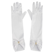 Flower Girl Elastic Satin Fingertips Elbow Length Wedding Gloves With Bows And Crystal (More Colors)