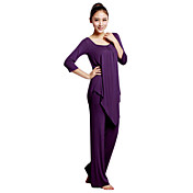 Cotton and Elastane Pure-color Long Sleeve Triangle Skirt Edge Sports Yoga Suit (Tops+Pants,Assorted Colors)