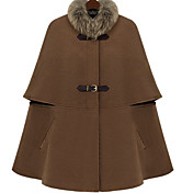Women's Cashmere Blends Cape with Detachable Fur Collar