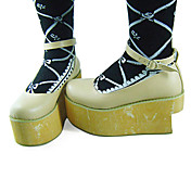 Handmade Beige PU Leather 9cm Platform Casual Lolita Shoes