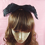 Handmade Black Cotton and Lace 26cm Bow Classic Lolita Headband