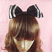 Handmade Striped Black and White Satin 20cm Bow School Lolita Headband