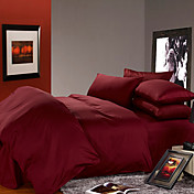 4PCS Vinho Pamela Red Algodão Duvet Cover Defina Sólidos