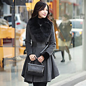 Geplooide Tweed Women's Coat met bontkraag