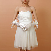 Fingertips cetim de casamento nupcial Luvas com penas e flores
