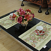 Set Of 4 Traditional Floral Polyester Cotton Blend Green Placemats