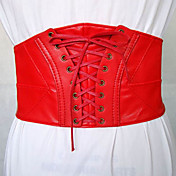 Damen Vintage Leather Pure Color Elastic Belt