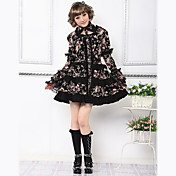 Lunga Manica Corta Nero Floral Cotton Dress Lolita Paese