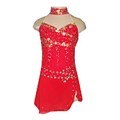 Dumb Light Spandex Elasticated Ｎet Three-dimensional Sequined Flowers Strapless Figure Skating Clothing Red