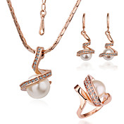 Unique 18K Plated With Rhinestone / Pearl Women's Jewelry Set Including Necklace,Earrings,Ring
