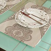 Set Of 4 Traditional Grey Floral Placemats