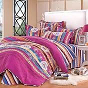 4pcs coloré à rayures en coton matelassé Full / Queen housse de couette
