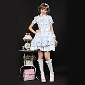 Breve Manica Corta Blu Floral Cotton Dress Lolita Paese