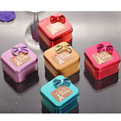 "Our Wedding" Cuboid Metal Favor Tin With Bowkont - Set of 6 (More Colors)
