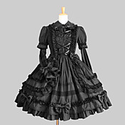 Retro Long Sleeve Knee-length Black Cotton Aristocrat Lolita Dress