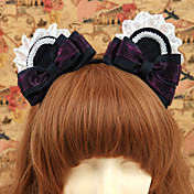Handmade Black Cotton Bear Ears Casual Lolita Headband with Purple Bow