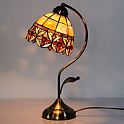 40W Kunstnerisk Tiffany bordlampe med blomster Stained Glass Shade i Arc Arm Style