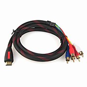 HDMI 1.3 Version Male to 5RCA Male Cable for Smart LED HDTV, APPLE TV , Blu-Ray DVD and More (1.5 m, Red & Black)