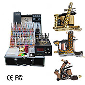3 Cast Iron Tattoo Guns Kit with LCD Power and 40 Color Ink