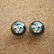 Kvinners Vintage Light Blue Eyes Cats Round Copper Studs
