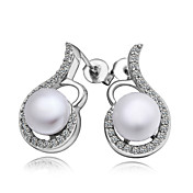 Lovely Platinum Plated Pearl Earrings with Cubic Zirconia