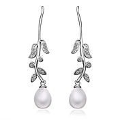 Fabulous Platinum Plated Pearl Earrings with Cubic Zirconia