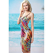 Damemode Floral Print backless Swim Dress (Længde: 150cm, Bredde: 105cm)