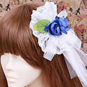 Handmade White Organza Blue Flower Country Lolita Headpiece