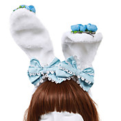 Handmade White Polyester Bunny Ears Blue Flower and Bow Country Lolita Headband