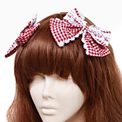 Handmade Red Check Pattern Cotton Bow Country Lolita Headpiece