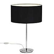 60W Minimalist Modern Table Light with Fabric Drum Shade and Polished Chrome Metal Lamp Pole